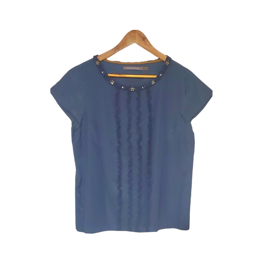 Boden Limited Edition Women's Size 4 Navy Blue 100% Silk Beaded Blouse